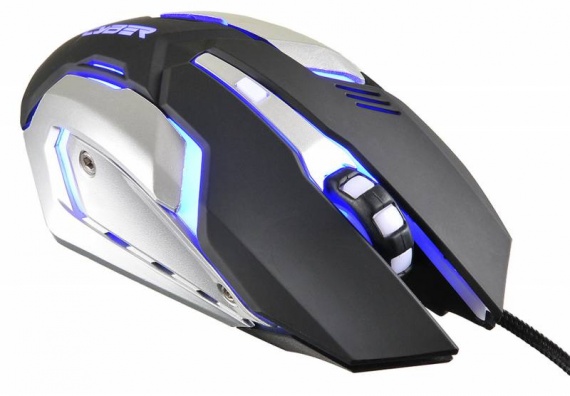 Мышь проводная Оклик 855G CYBER USB, 2400 dpi, 1.8м, игровая, черный/серебро